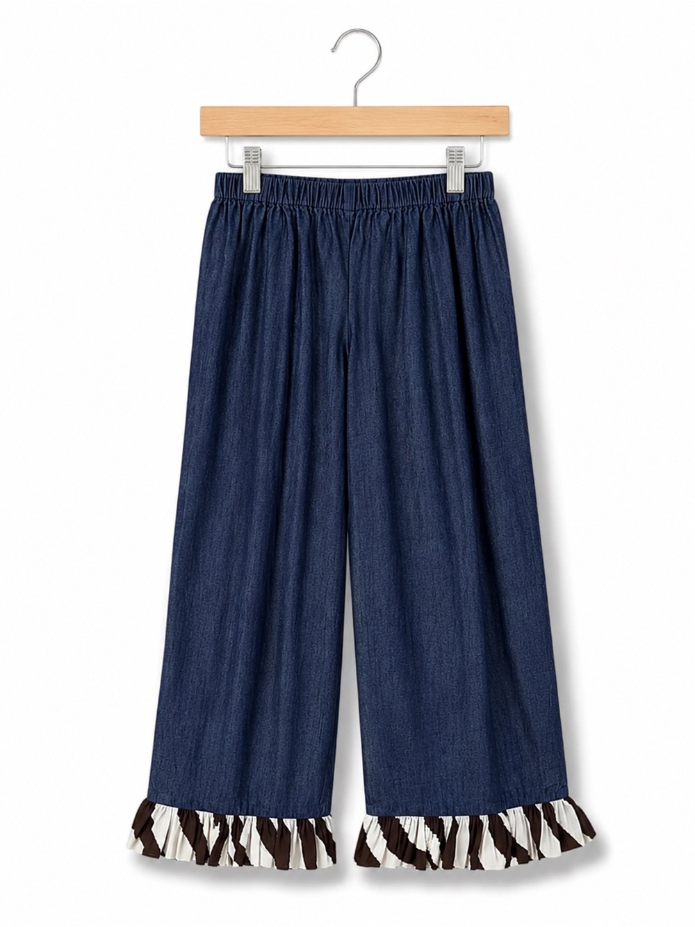 Beehave Girls Pants Size 8 Blue Chambray Zebra Print Ruffle Boutique